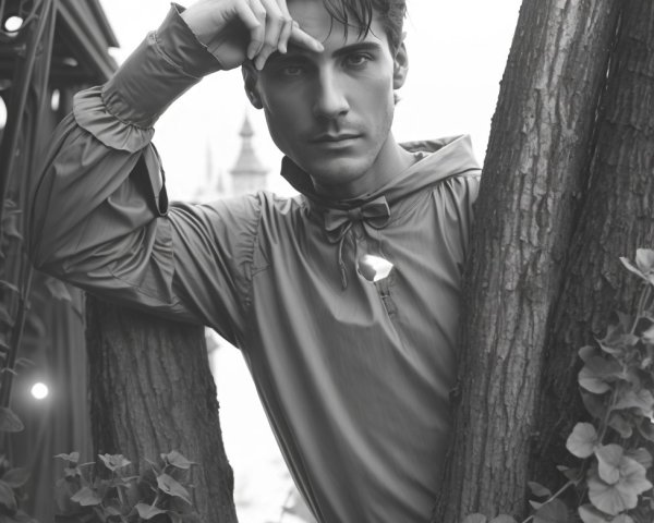 Monochrome Portrait of a Young Man in Nature