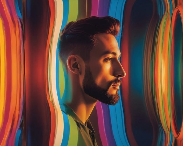 Vibrant Portrait of a Man in Colorful Striped Background