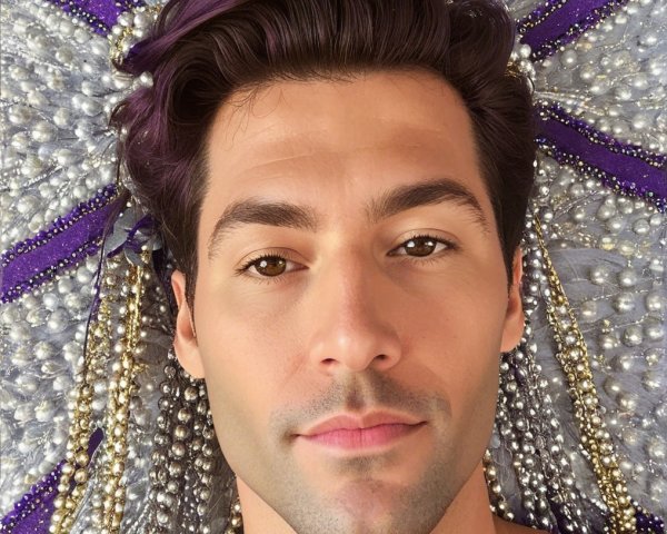 Close-Up Portrait of Young Man with Purple Highlights