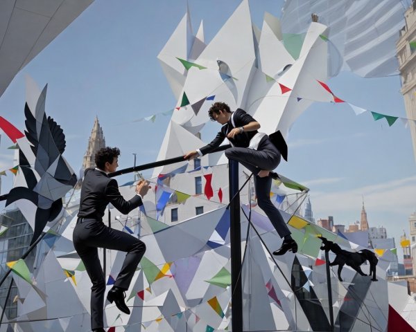 Dynamic Pose of Two Figures on Modern Structure
