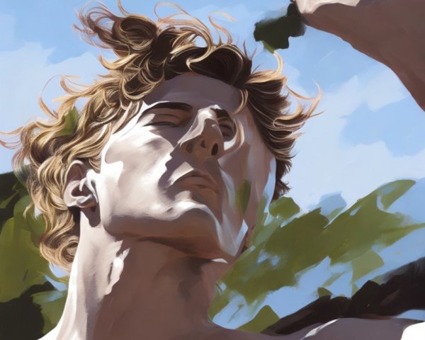 Stylized portrait of a young man with serene expression