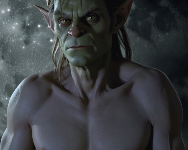 Muscular Green-Skinned Humanoid Against Glowing Moon