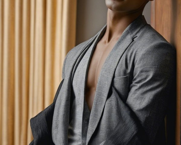 Elegant Young Man in Gray Blazer with Warm Backdrop