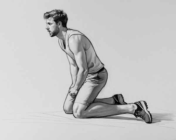 Monochrome Illustration of a Muscular Man Kneeling