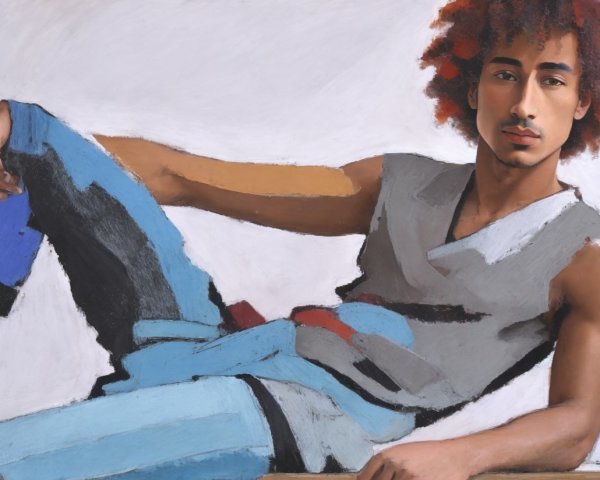 Young man with curly red hair in casual attire