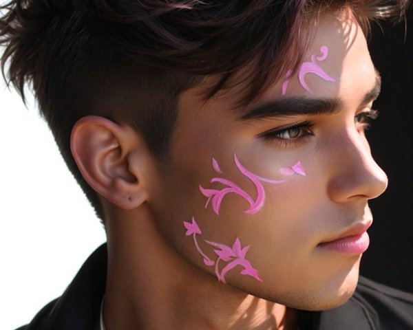 Young man with floral face paint and blazer attire