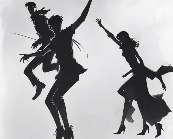 Dynamic Silhouettes in Action Against Gray Background