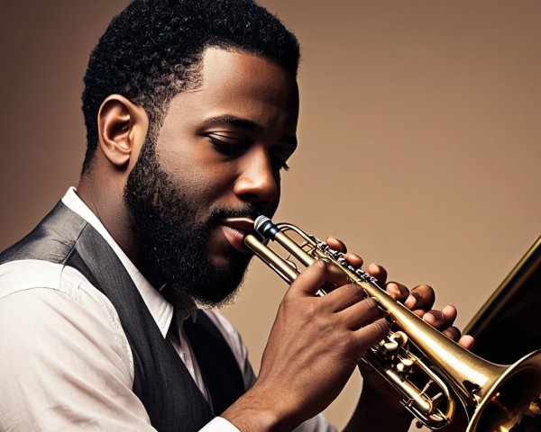Musician Playing Trumpet in White Shirt and Dark Vest