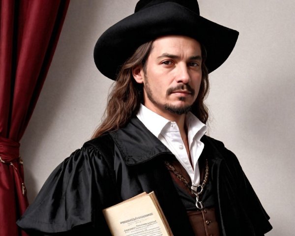 Man in Historical Costume with Cloak and Hat