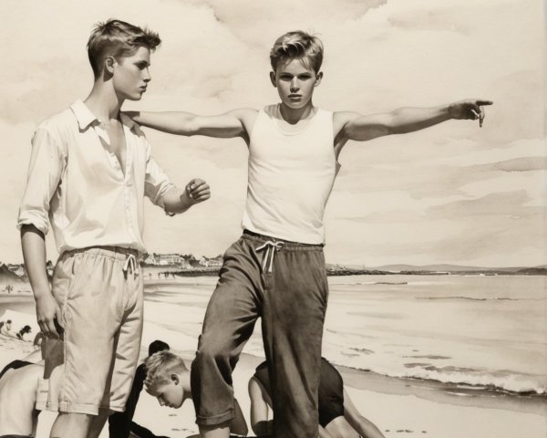 Teenage Boys at the Beach with Thoughtful Expressions
