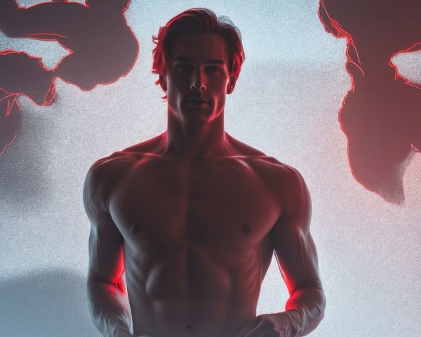 Close-Up Portrait of a Muscular Man in Red Tones