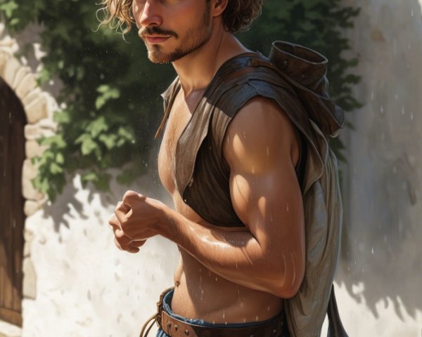 Handsome man with wavy hair and muscular build