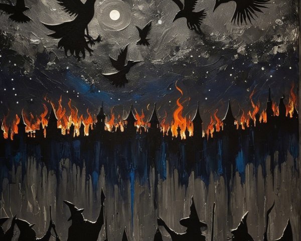 Mystical Scene of Witches Under a Full Moon