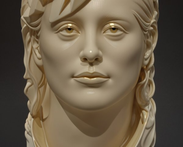 Abstract Sculpture of a Human Face with Geometric Design