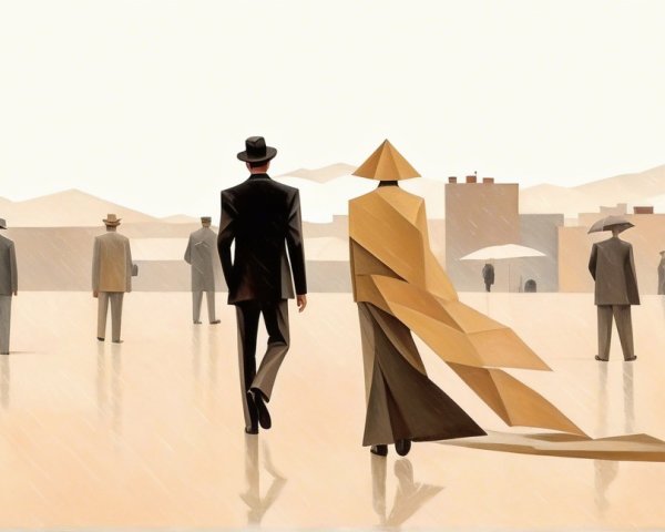 Minimalist Landscape with Silhouetted Figures