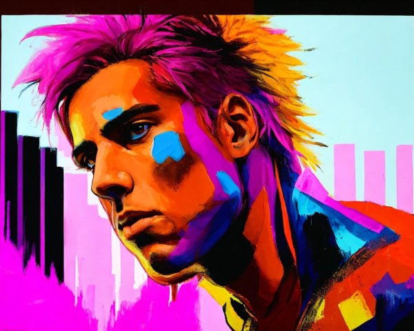 Stylized portrait of a young man with bold colors