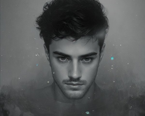 Monochromatic Portrait of a Young Man in Water