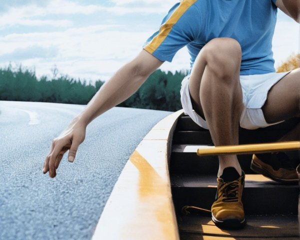 Young man in canoe reaching towards road surface