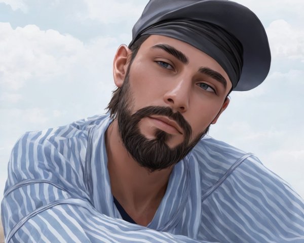 Realistic Portrait of a Man with Blue Eyes and Beard