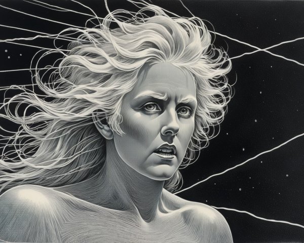 Monochrome Portrait of a Woman with Windswept Hair