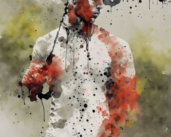 Watercolor Illustration of a Man with Ink Splatters