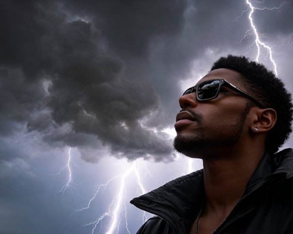 Profile of a Man in Sunglasses Against Stormy Clouds