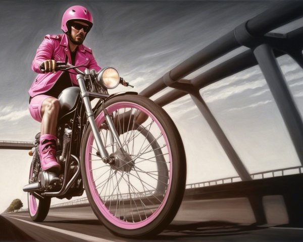 Stylish Rider in Pink Outfit on Sleek Motorcycle