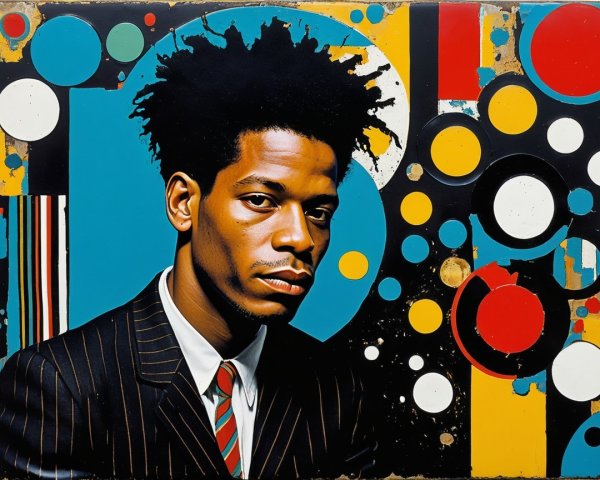 Portrait of a Man in Pinstripe Suit with Colorful Background