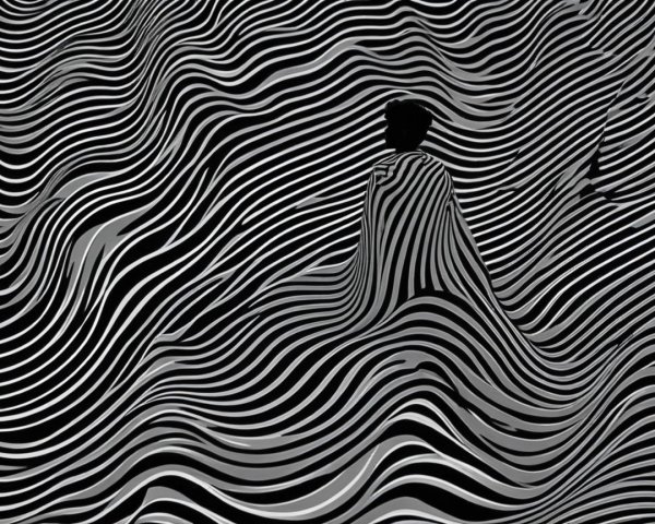 Silhouette with Flowing Lines and Abstract Background