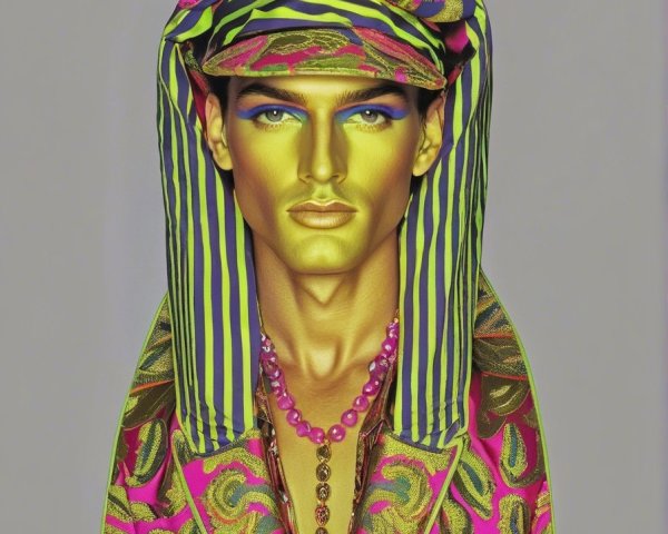 Fashion Portrait of Model in Vibrant Suit and Makeup