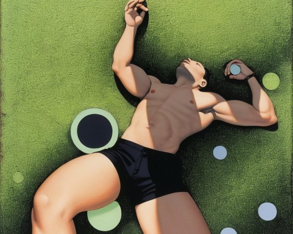 Muscular Male Figure on Vibrant Green Surface
