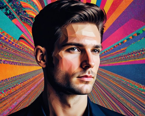 Stylish Young Man Against Vibrant Abstract Background