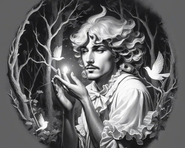 Mystical Scene of Young Man Cradling Glowing Light