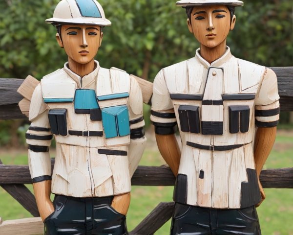 Life-sized Wooden Statues of Young Men in Nature