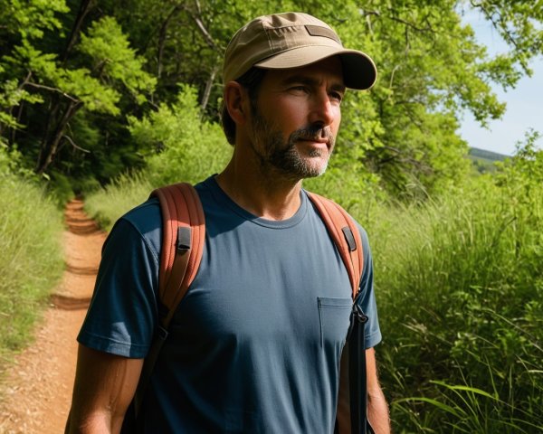 Man Hiking on a Trail Surrounded by Greenery