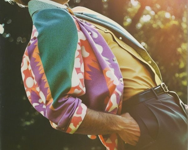 Young man in vibrant patterned shirt outdoors