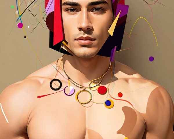 Stylized Male Figure with Geometric Colors and Patterns
