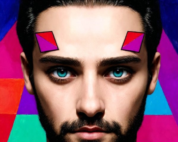 Close-Up Portrait of a Man with Geometric Elements