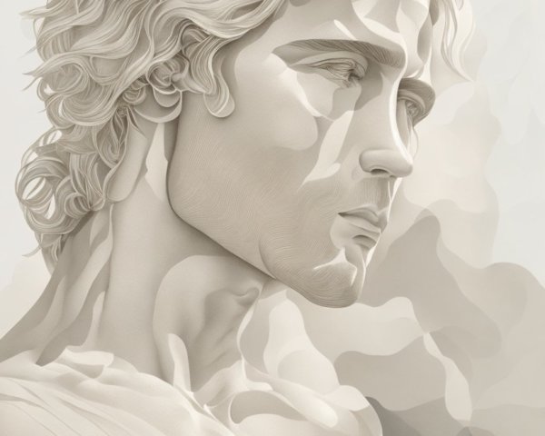 Stylized Sculptural Male Figure with Contemplative Expression