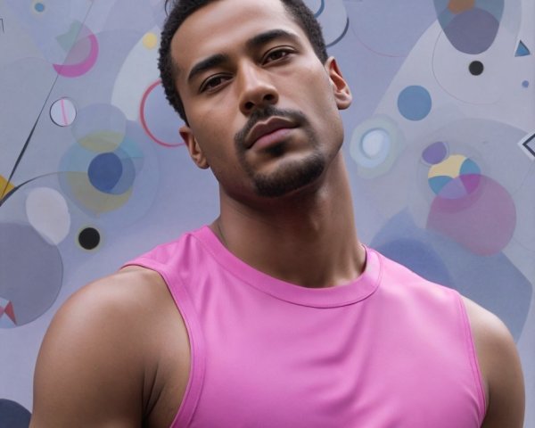Confident Young Man in Bright Shirt with Abstract Background