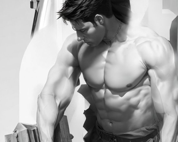 Muscular Man Posing Against Dramatic Monochrome Background
