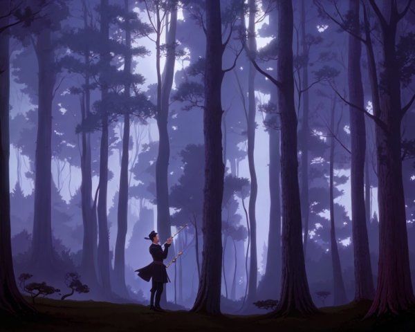 Mystical Forest Scene with Archer and Ethereal Light