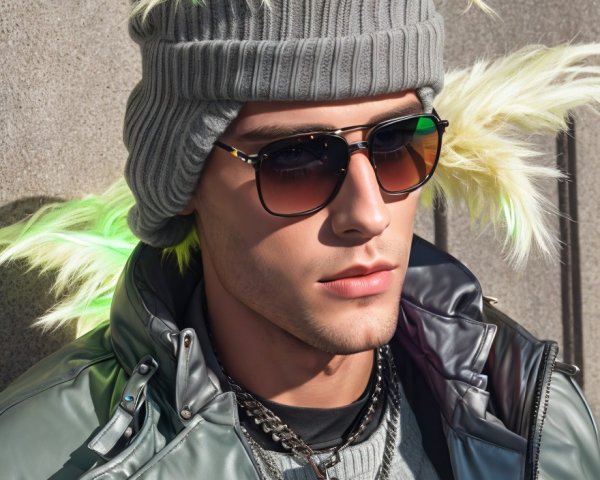 Young man in stylish outfit with vibrant hairstyle