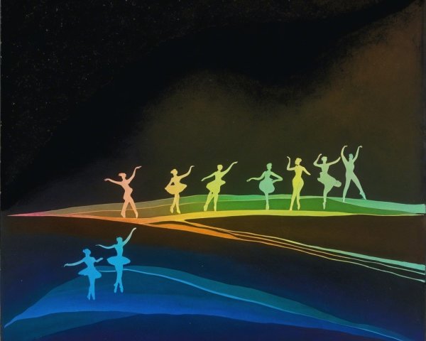 Vibrant Silhouette of Colorful Dancers in Motion