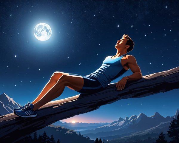 Serene Night Scene with Young Man Under Starlit Sky