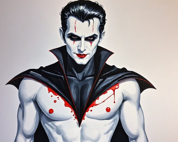 Vampiric figure in black and red with menacing features