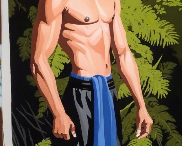 Stylized Muscular Man in Nature with Confident Pose