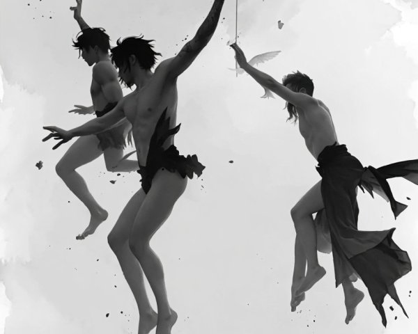 Ethereal Figures in Monochromatic Dreamlike Scene