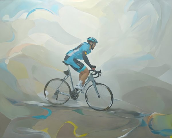 Cycling Artwork Featuring Racer on Dreamlike Landscape