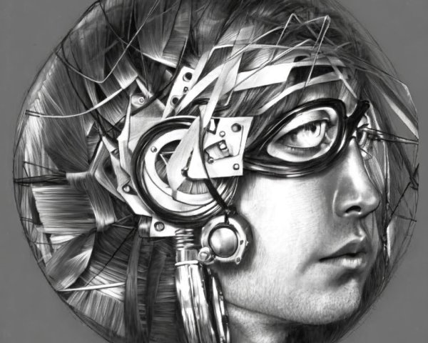 Monochromatic Cybernetic Portrait with Futuristic Design